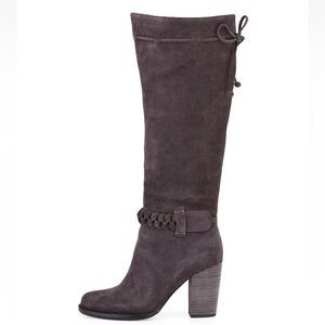 Neiman Marcus Grey Aluminum Avette Braided Suede Zip Tassel Boots 7 NWOT No Box